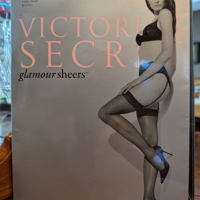 Victoria's Secret Glamour Sheers Garter Required Nylon Stockings Black  Medium